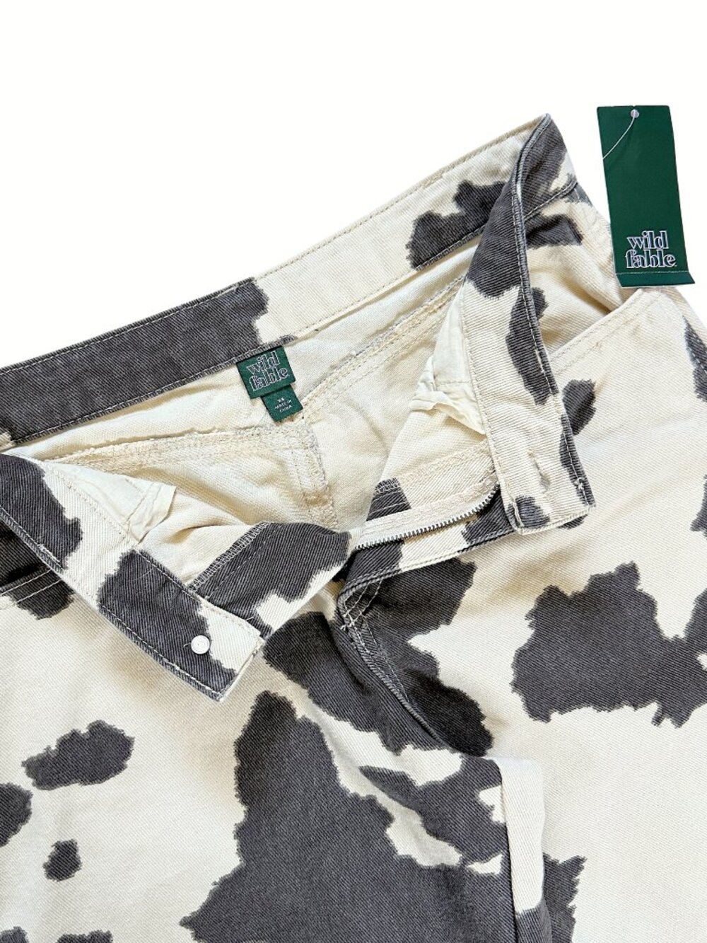 Cow Print Brown & Cream Women’s Trendy Western Denim High Rise Wide Leg Size XS - Picture 4 of 10